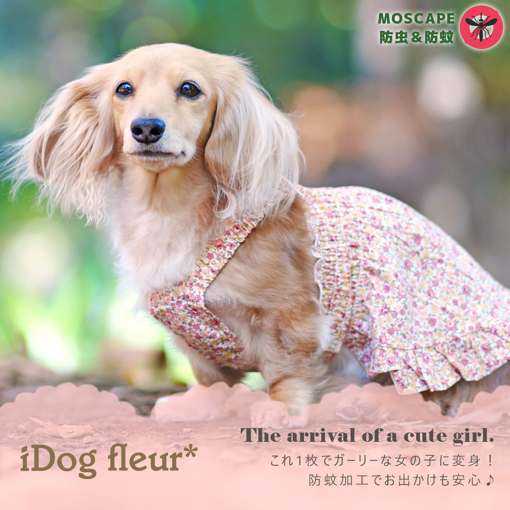 防虫 犬 服 iDog MOSCAPE ギャザーフリルワンピ iDog fleur 防蚊 アイドッグ モスケイプ 防蚊 防虫 フィラリア対策 犬の服 犬服